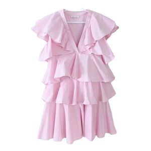 Lyn Around tiered layered dress butterfly sleeves mini baby doll dress XS @A9